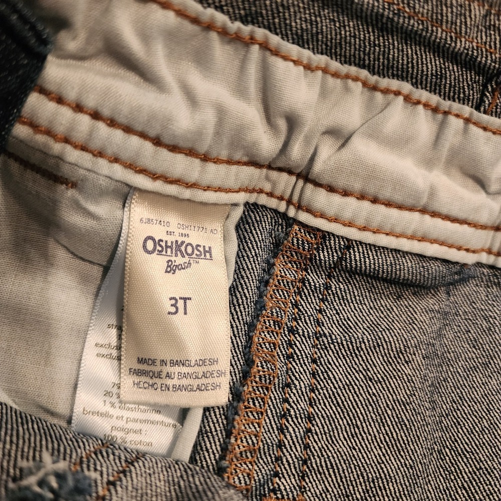OshKosh B'gosh 3T Carpenter Overalls Dark Wash Denim Flannel Lined Buffalo Plaid - Picture 3 of 16
